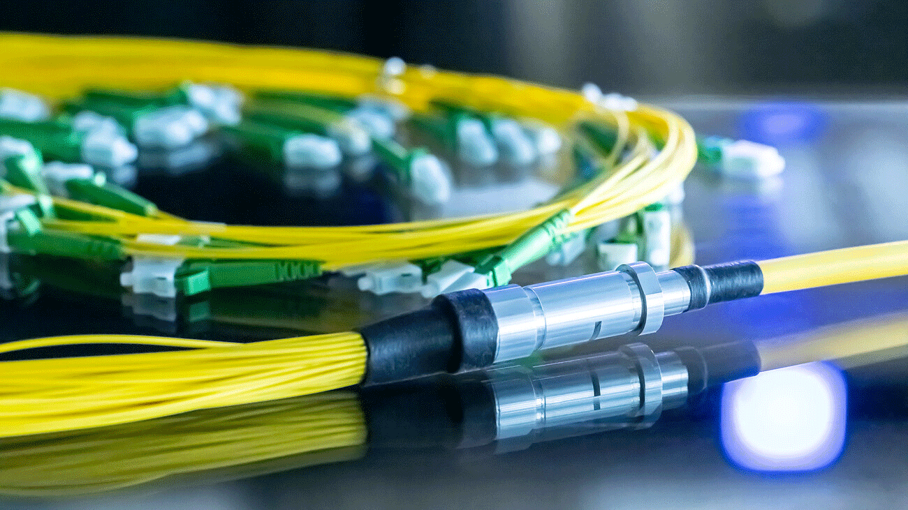 Yellow fiber optic patch cables with polished connectors